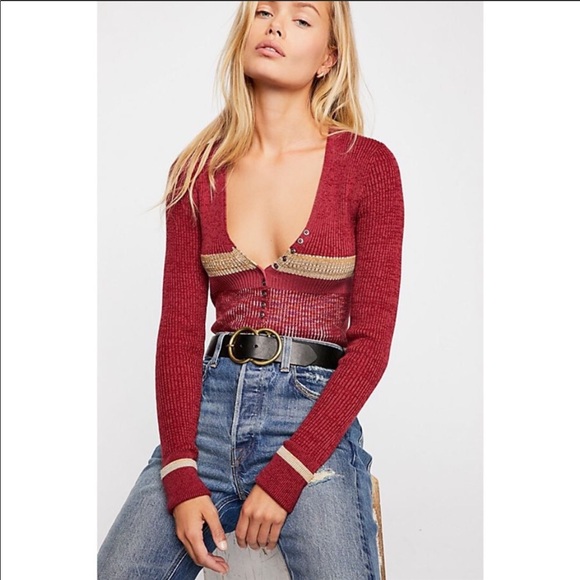 Free People Sweaters - Free People V Neck Frequency Sweater Burgundy